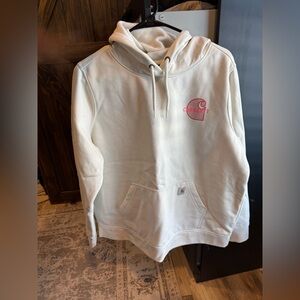 Carhartt Cream Hoodie with Pink Logo
